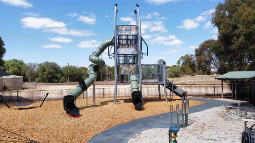 Three level playground tower in country town South Australia